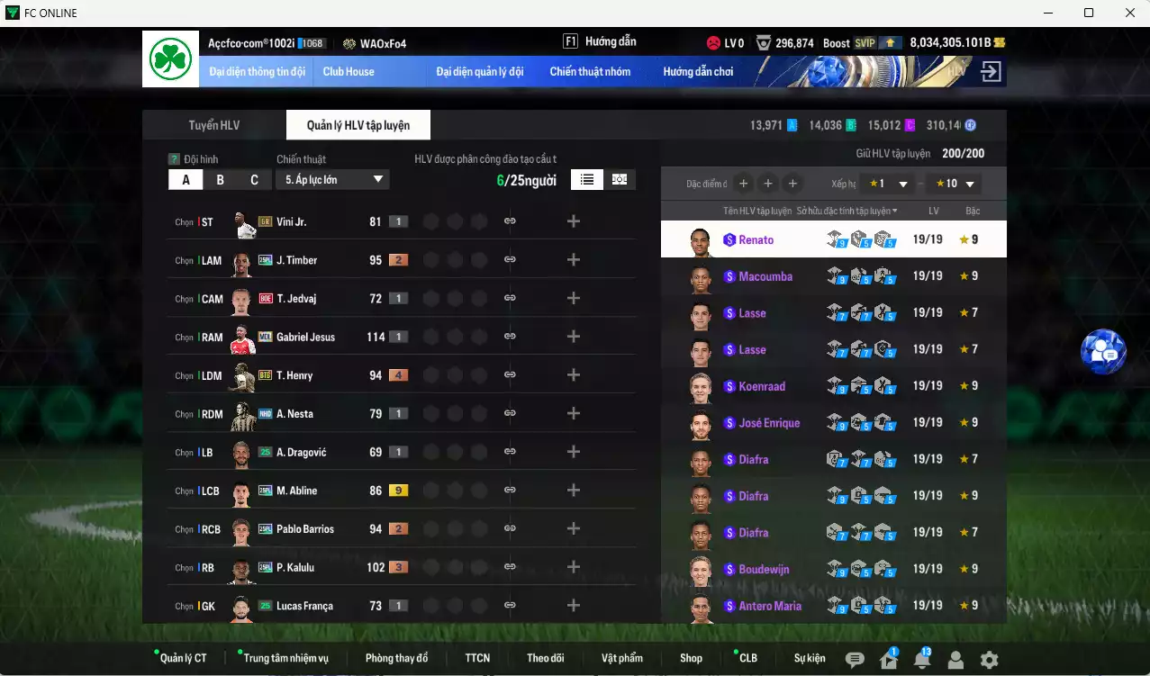 Ảnh [ACC Hiếm] ACC 8034305b trắng, có thẻ đổi tên, full miniface, còn rất nhiều CP GIẢM THUẾ. HLV Siêu Xịn, đã full đào tạo chiến thuật, dư 290k TC