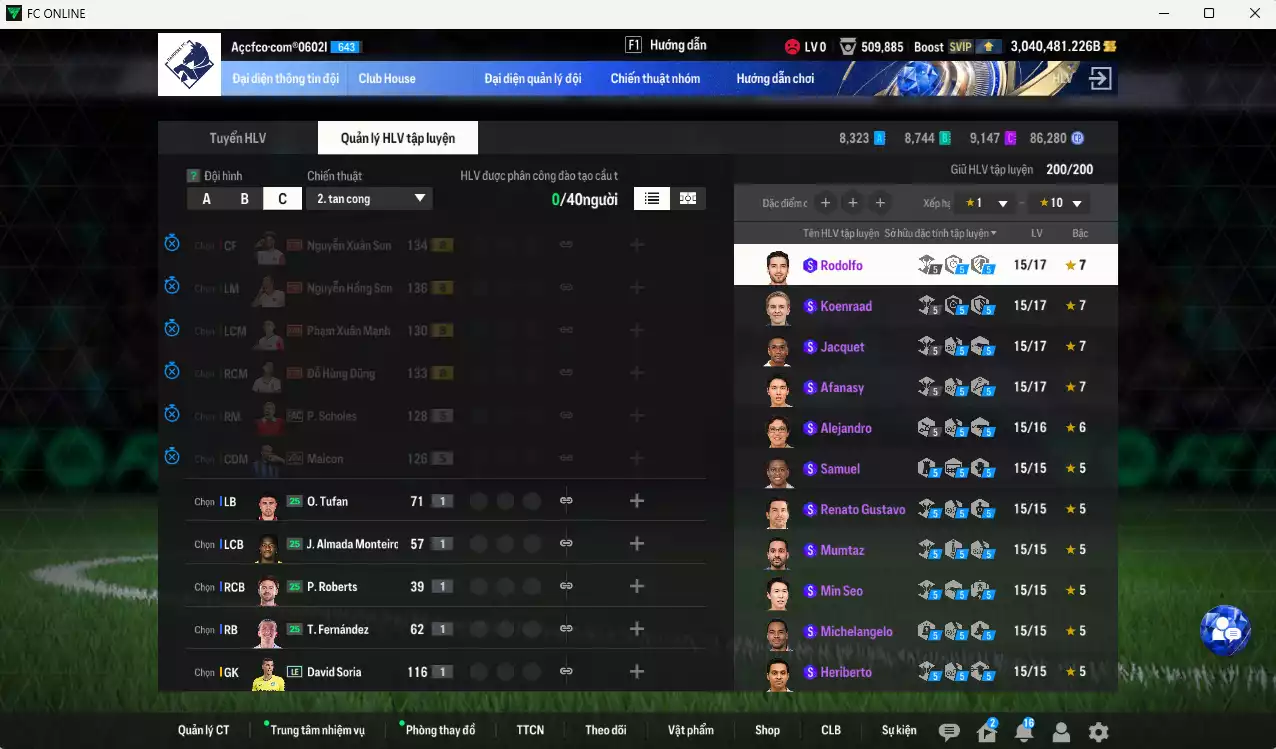 Ảnh ACC 3040481b trắng, có thẻ đổi tên, full miniface. HLV Siêu Xịn, đã full đào tạo chiến thuật