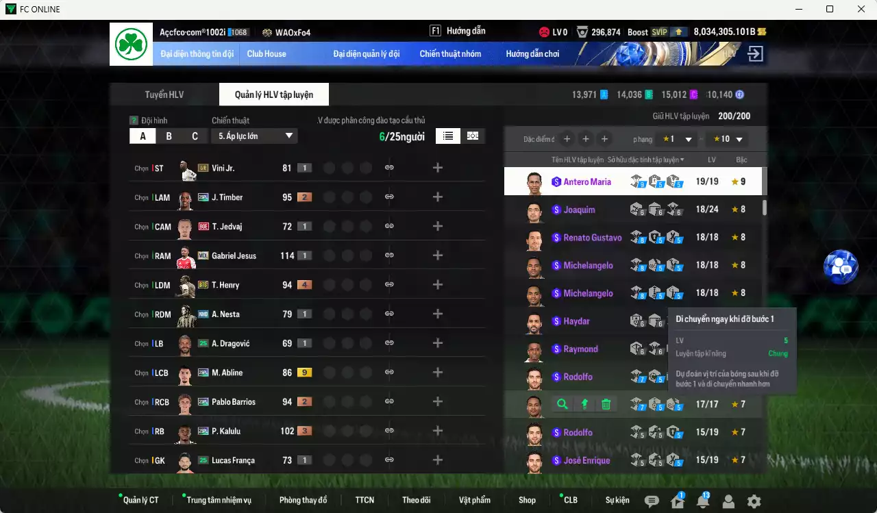 Ảnh [ACC Hiếm] ACC 8034305b trắng, có thẻ đổi tên, full miniface, còn rất nhiều CP GIẢM THUẾ. HLV Siêu Xịn, đã full đào tạo chiến thuật, dư 290k TC