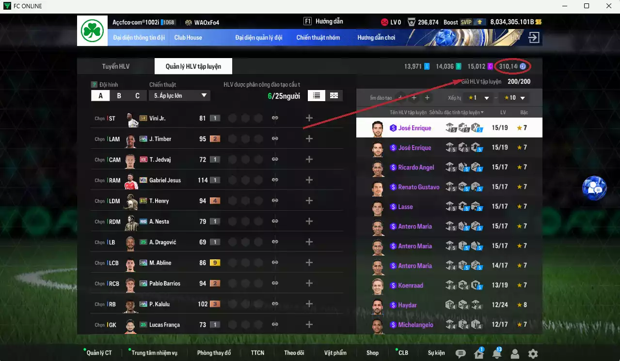 Ảnh [ACC Hiếm] ACC 8034305b trắng, có thẻ đổi tên, full miniface, còn rất nhiều CP GIẢM THUẾ. HLV Siêu Xịn, đã full đào tạo chiến thuật, dư 290k TC