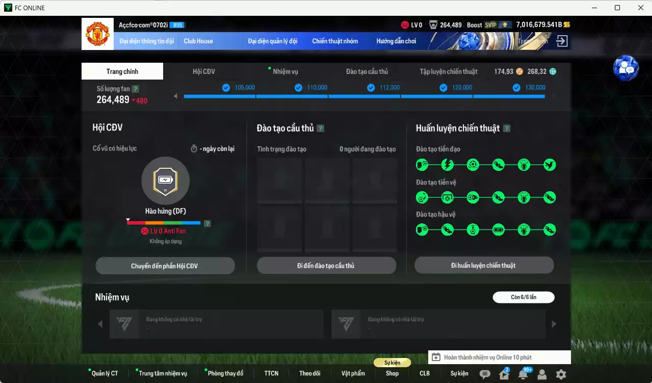 Ảnh ACC 7016679b trắng, có thẻ đổi tên, full miniface. HLV Siêu Xịn, đã full đào tạo chiến thuật, dư 260k TC
