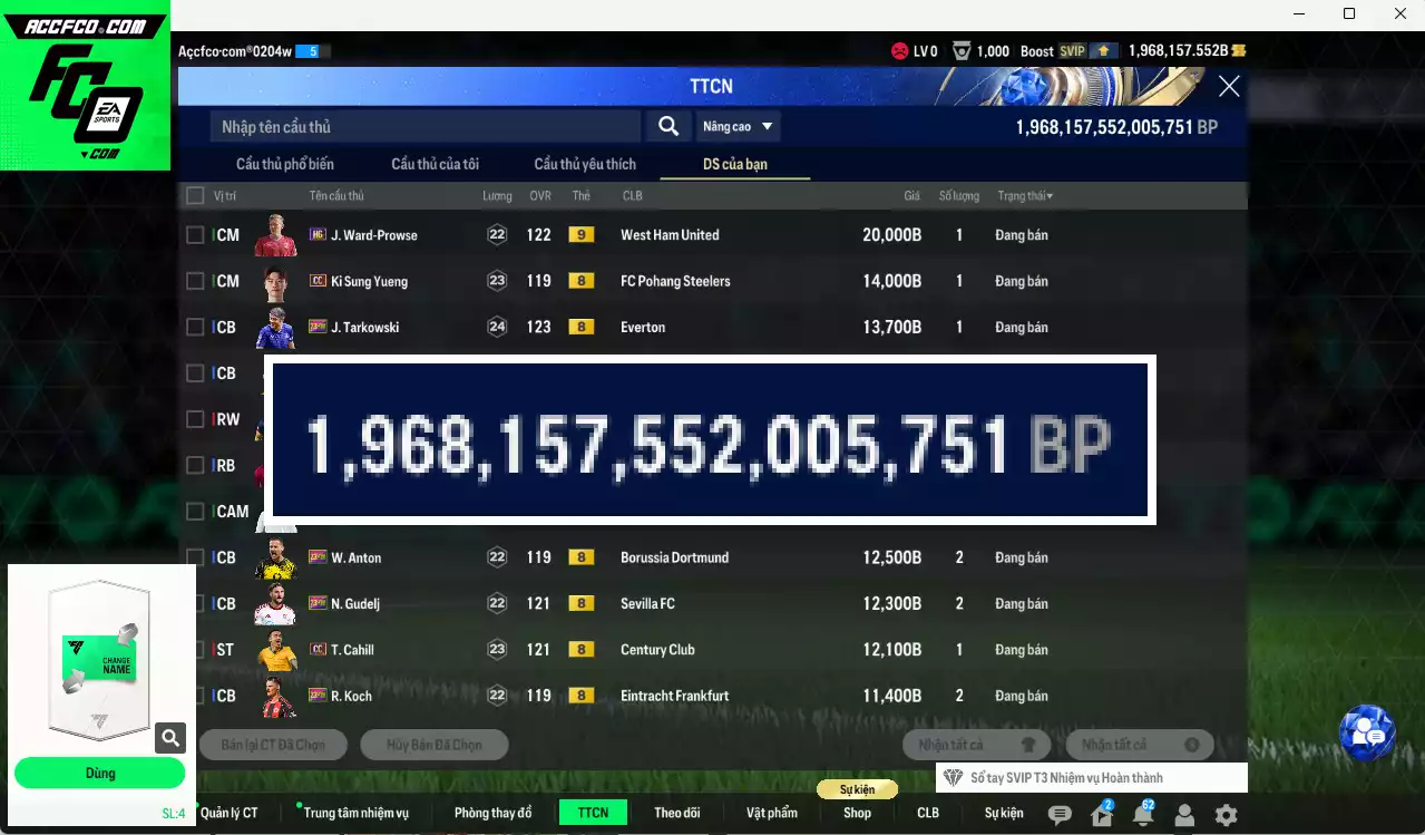 ACC 1968157b trắng, có thẻ đổi tên