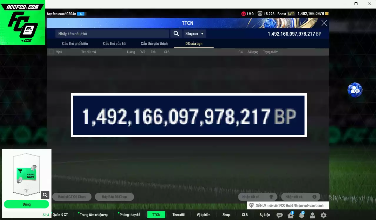 ACC 1492166b trắng, có thẻ đổi tên