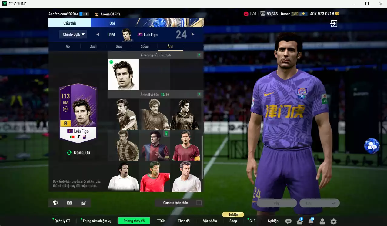 Ảnh ACC 407973b trắng, có thẻ đổi tên, full miniface. HLV Xịn, gần full đào tạo chiến thuật, dư 190k TC