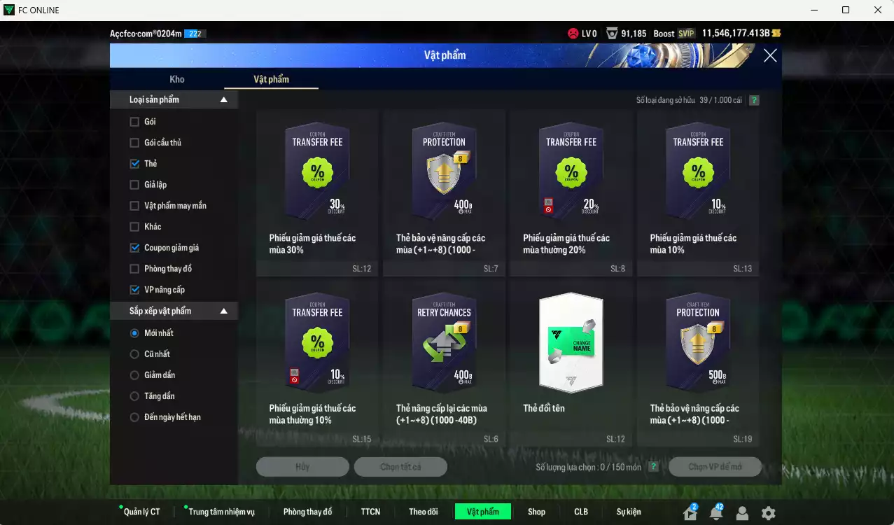 Ảnh ACC 11.546.177b trắng, có thẻ đổi tên. HLV Xịn, gần full đào tạo chiến thuật, dư 170k TC