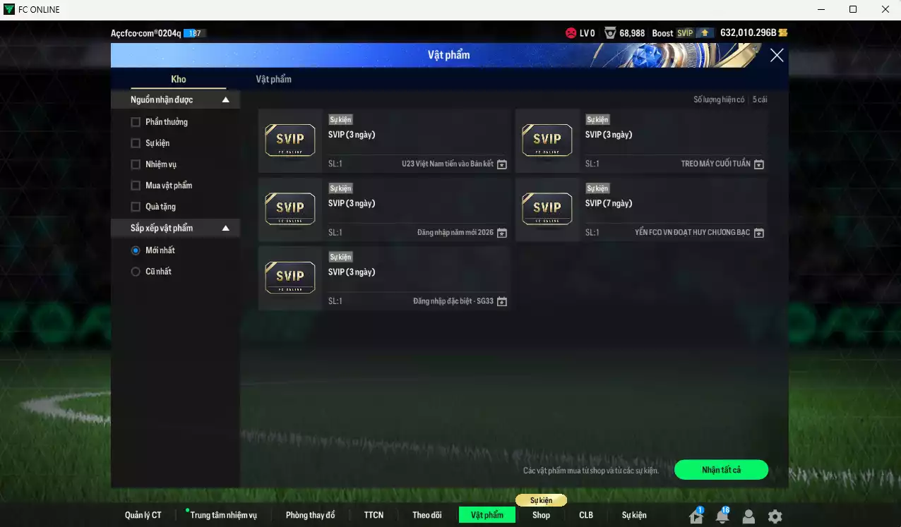 Ảnh ACC 632010b trắng, có thẻ đổi tên, full miniface, còn CP GIẢM THUẾ. HLV tạm, dư 160k TC