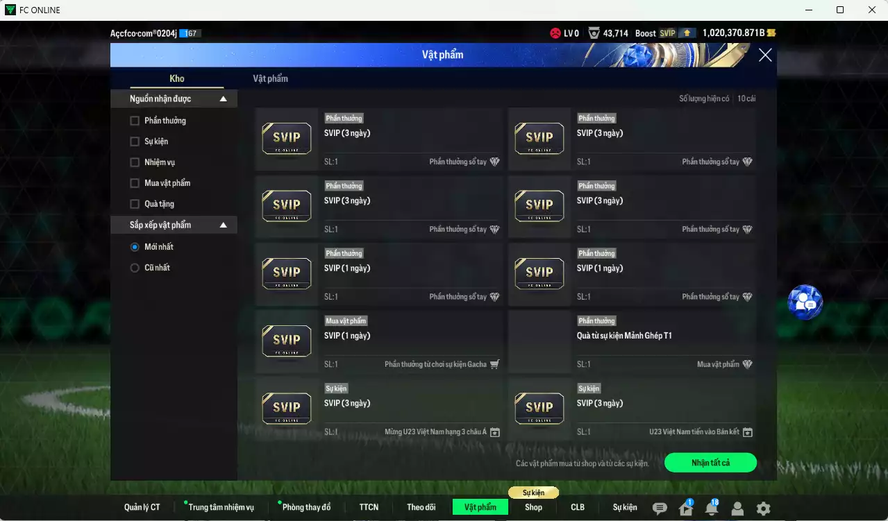 Ảnh ACC 1020370b trắng, có thẻ đổi tên, full miniface, còn nhiều CP GIẢM THUẾ. HLV Xịn, dư 290k TC