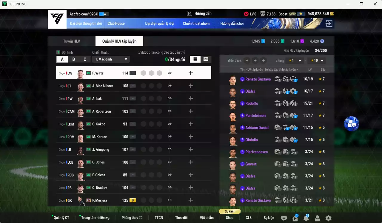 Ảnh ACC 946628b trắng, có thẻ đổi tên. HLV tạm