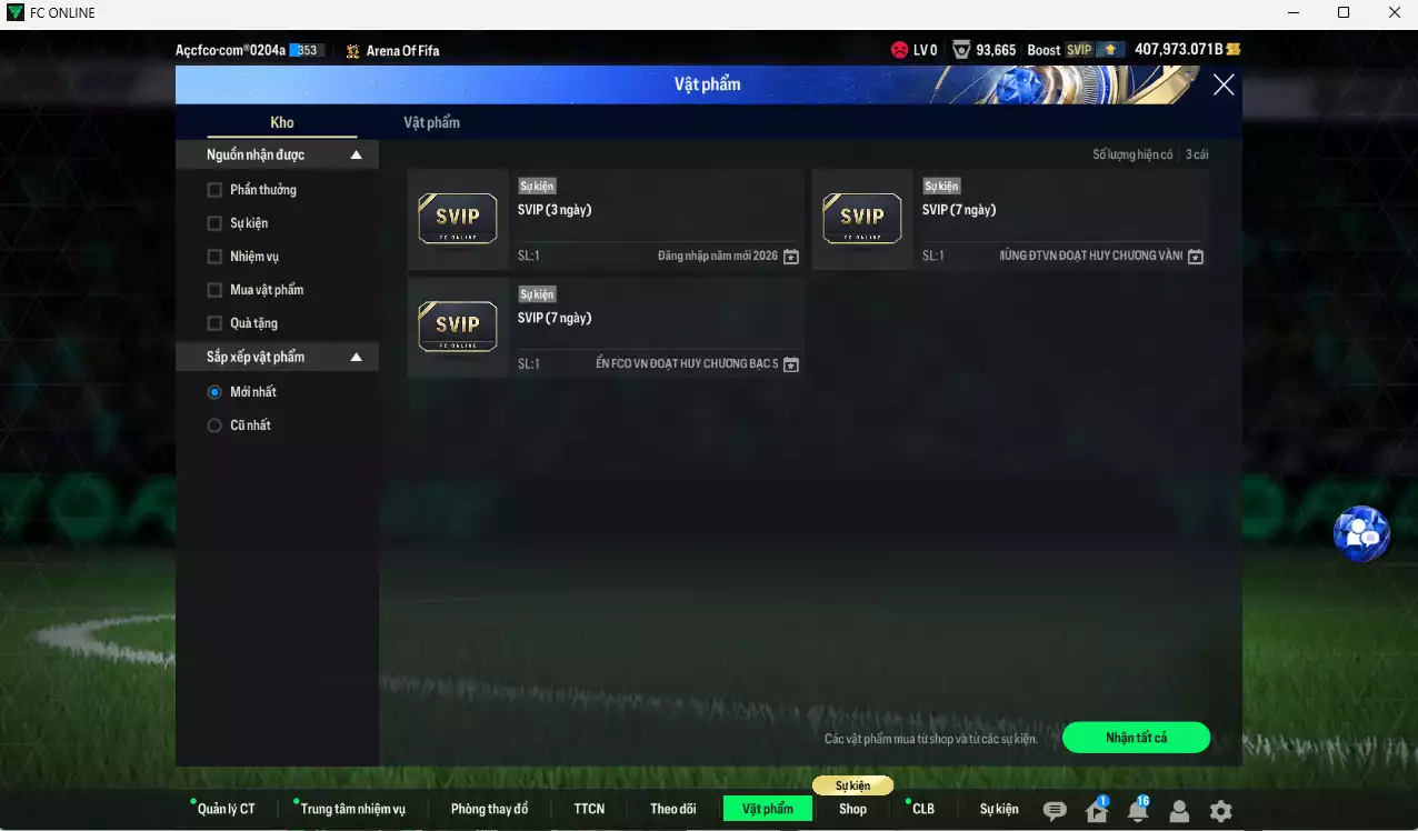 Ảnh ACC 407973b trắng, có thẻ đổi tên, full miniface. HLV Xịn, gần full đào tạo chiến thuật, dư 190k TC