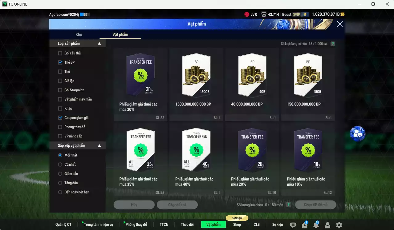 Ảnh ACC 1020370b trắng, có thẻ đổi tên, full miniface, còn nhiều CP GIẢM THUẾ. HLV Xịn, dư 290k TC