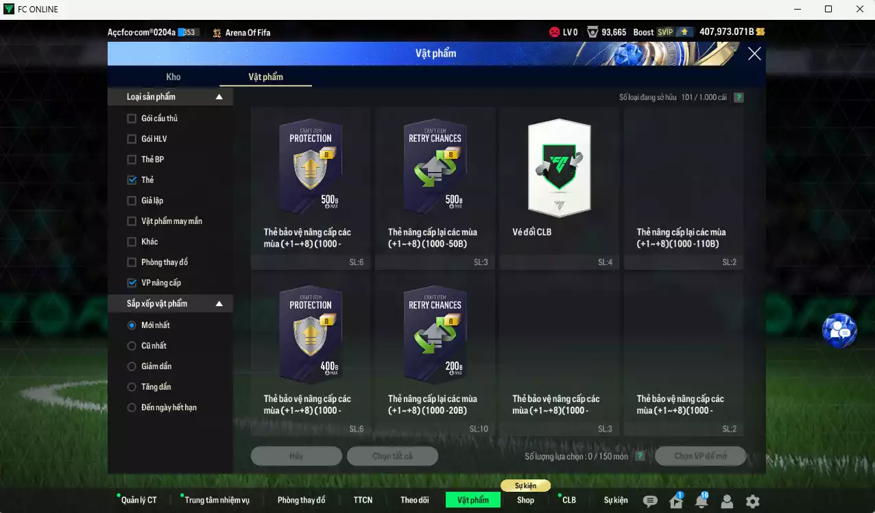 Ảnh ACC 407973b trắng, có thẻ đổi tên, full miniface. HLV Xịn, gần full đào tạo chiến thuật, dư 190k TC