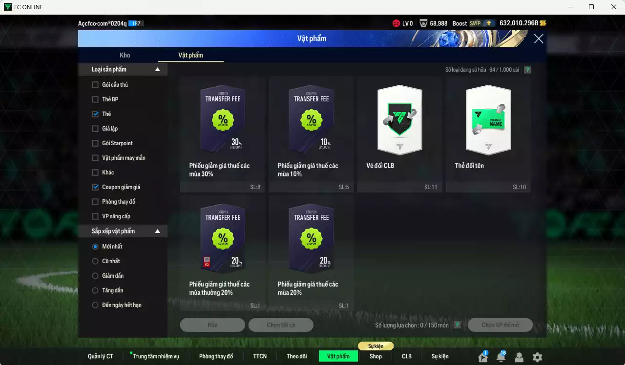 Ảnh ACC 632010b trắng, có thẻ đổi tên, full miniface, còn CP GIẢM THUẾ. HLV tạm, dư 160k TC