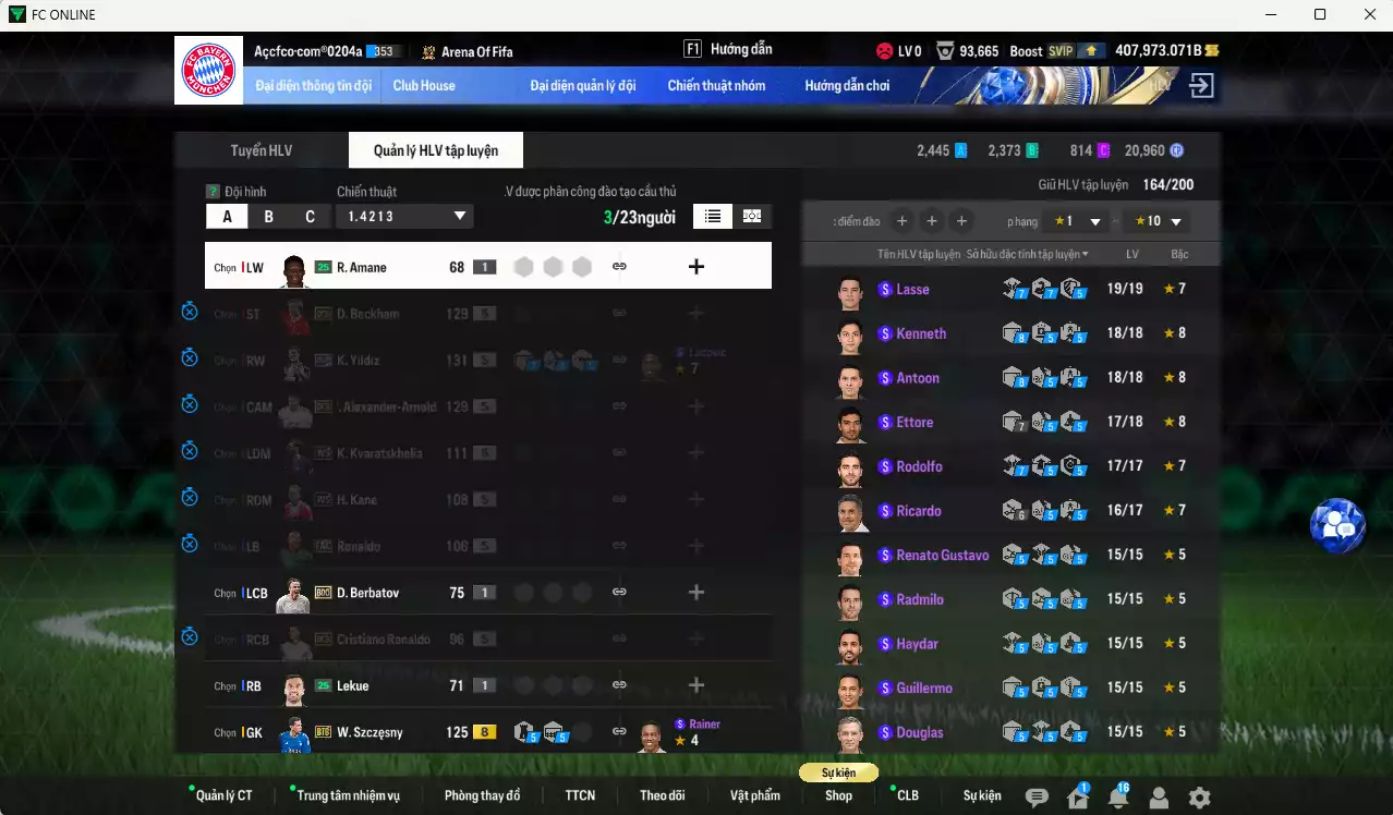 Ảnh ACC 407973b trắng, có thẻ đổi tên, full miniface. HLV Xịn, gần full đào tạo chiến thuật, dư 190k TC