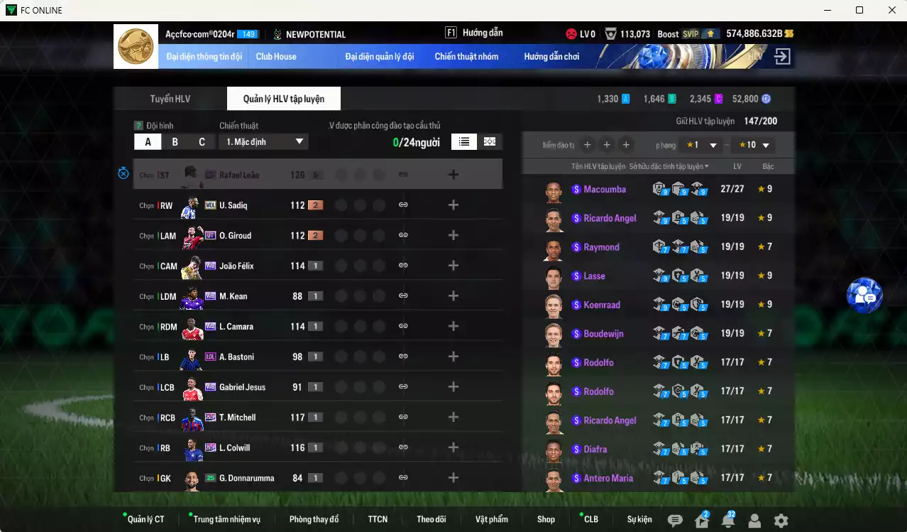 Ảnh ACC 574886b trắng, có thẻ đổi tên, full miniface. HLV Xịn, dư 110k TC