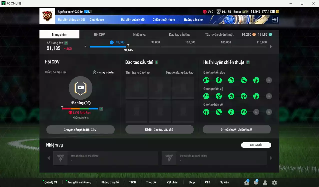 Ảnh ACC 11.546.177b trắng, có thẻ đổi tên. HLV Xịn, gần full đào tạo chiến thuật, dư 170k TC