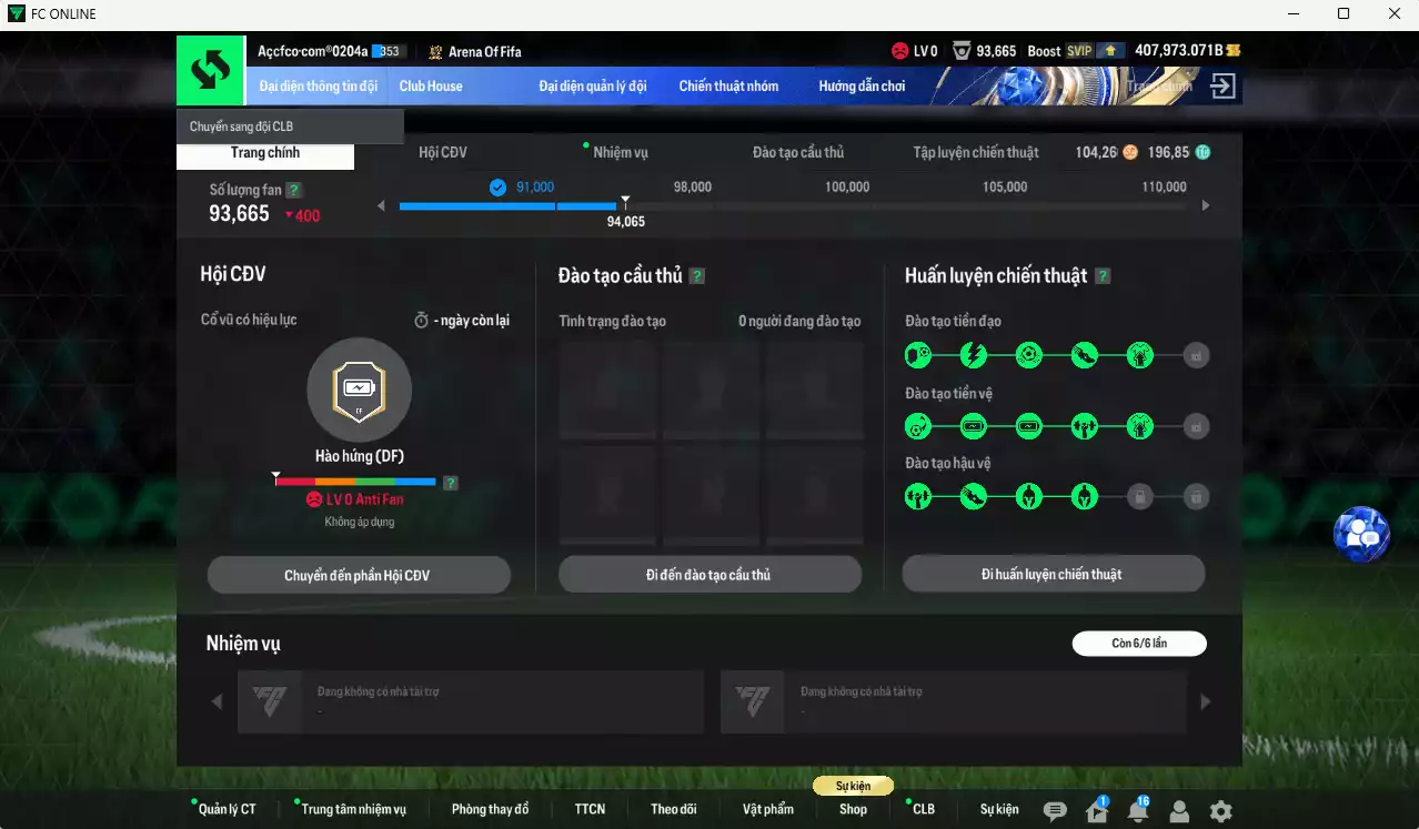 Ảnh ACC 407973b trắng, có thẻ đổi tên, full miniface. HLV Xịn, gần full đào tạo chiến thuật, dư 190k TC