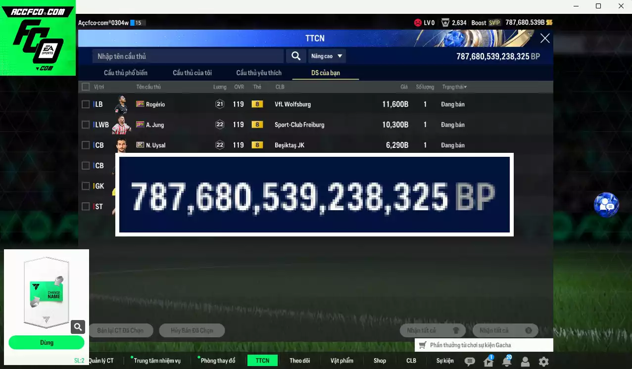 ACC 787680b trắng, có thẻ đổi tên