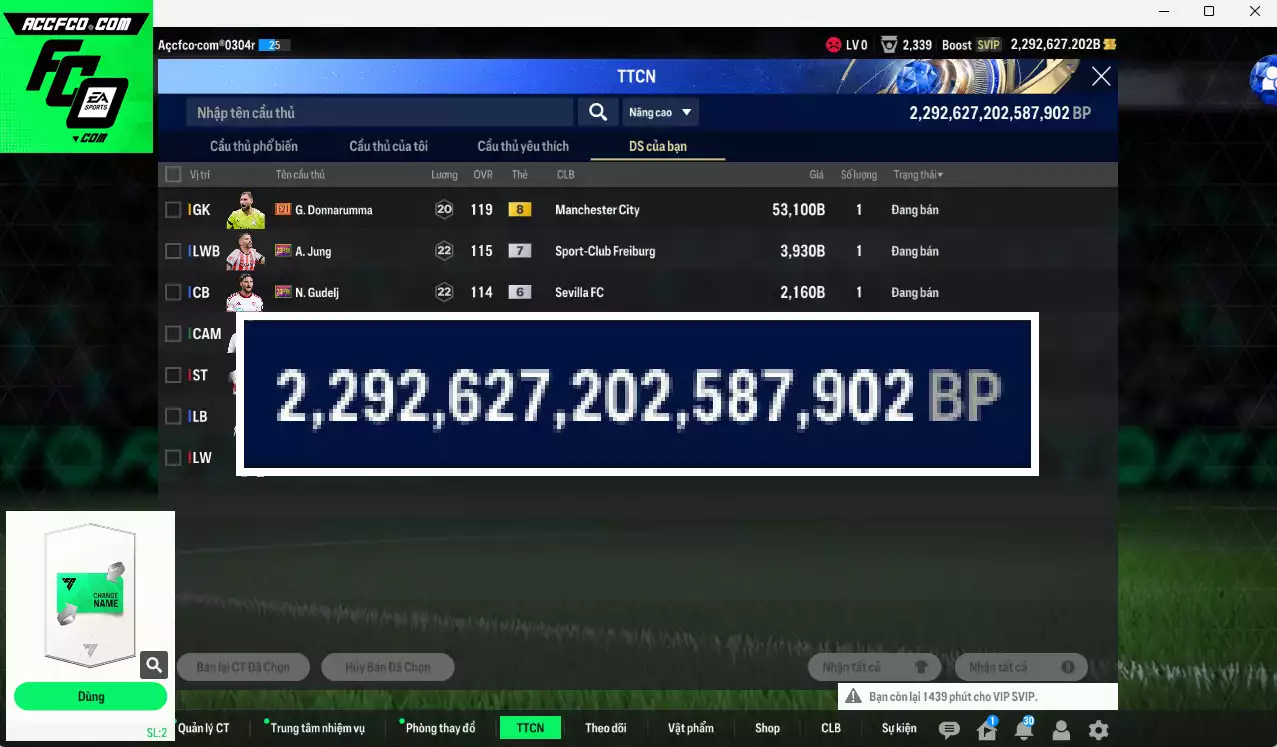 ACC 2292627b trắng, có thẻ đổi tên