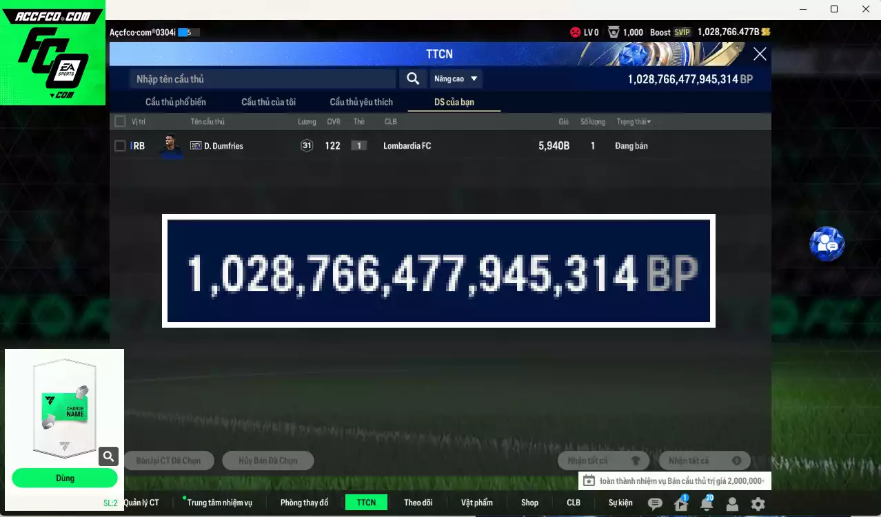 ACC 1028766b trắng, có thẻ đổi tên