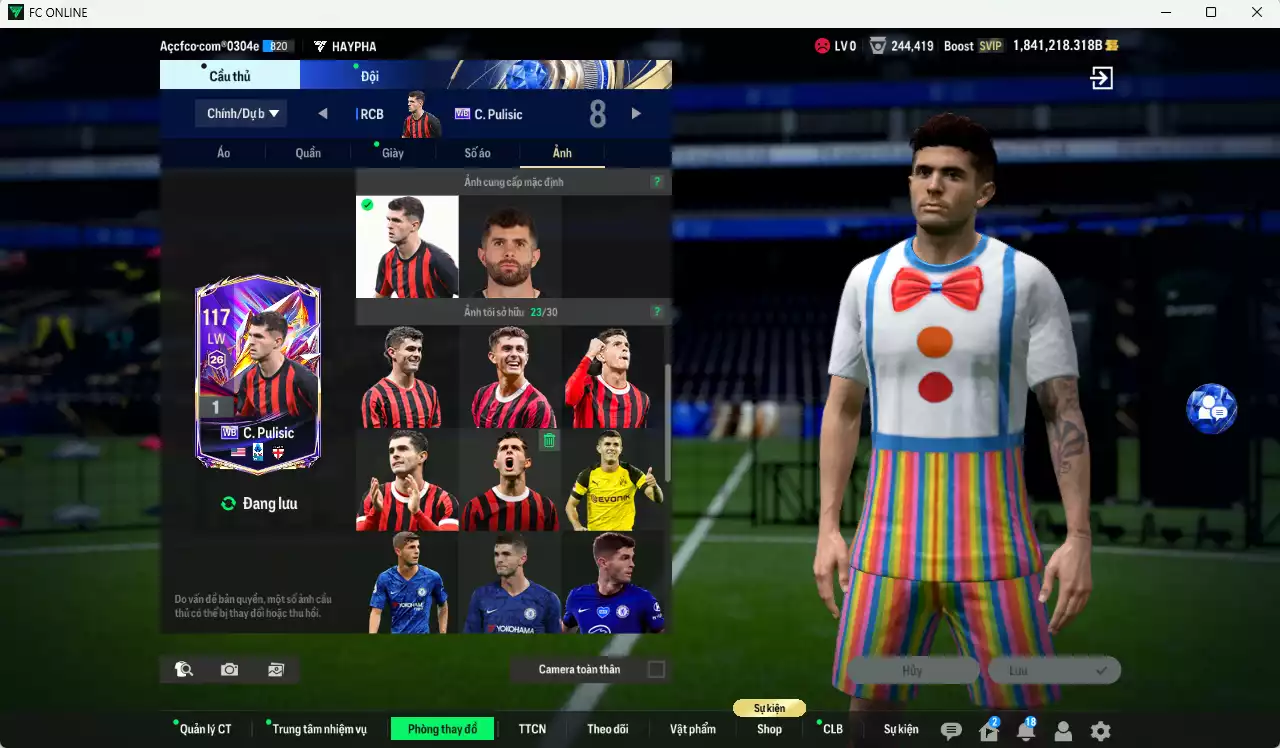 Ảnh ACC 1841218b trắng, có thẻ đổi tên, full miniface. HLV Siêu Xịn, đã full đào tạo chiến thuật, dư 140k TC