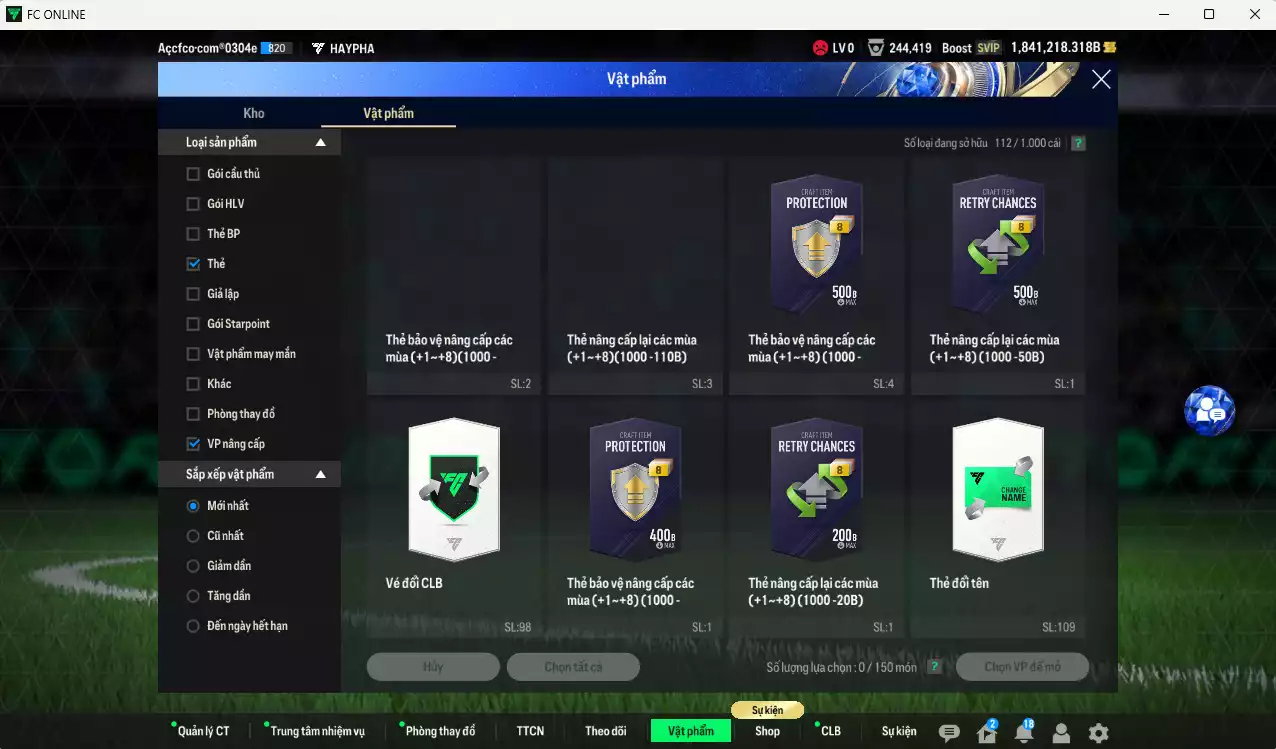 Ảnh ACC 1841218b trắng, có thẻ đổi tên, full miniface. HLV Siêu Xịn, đã full đào tạo chiến thuật, dư 140k TC