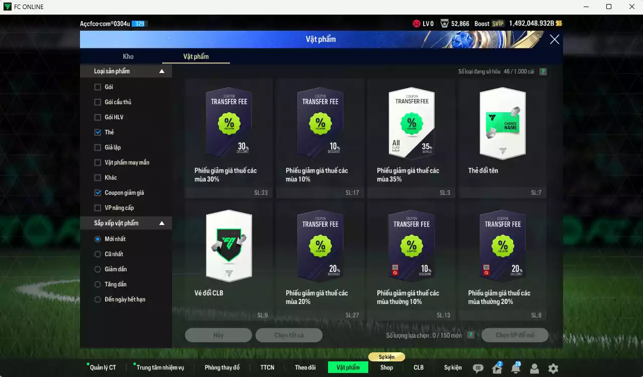 Ảnh ACC 1492048b trắng, có thẻ đổi tên, full miniface, còn CP GIẢM THUẾ. HLV Xịn, dư 240k TC