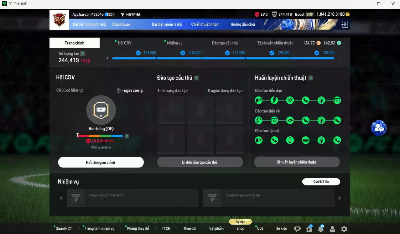 Ảnh ACC 1841218b trắng, có thẻ đổi tên, full miniface. HLV Siêu Xịn, đã full đào tạo chiến thuật, dư 140k TC