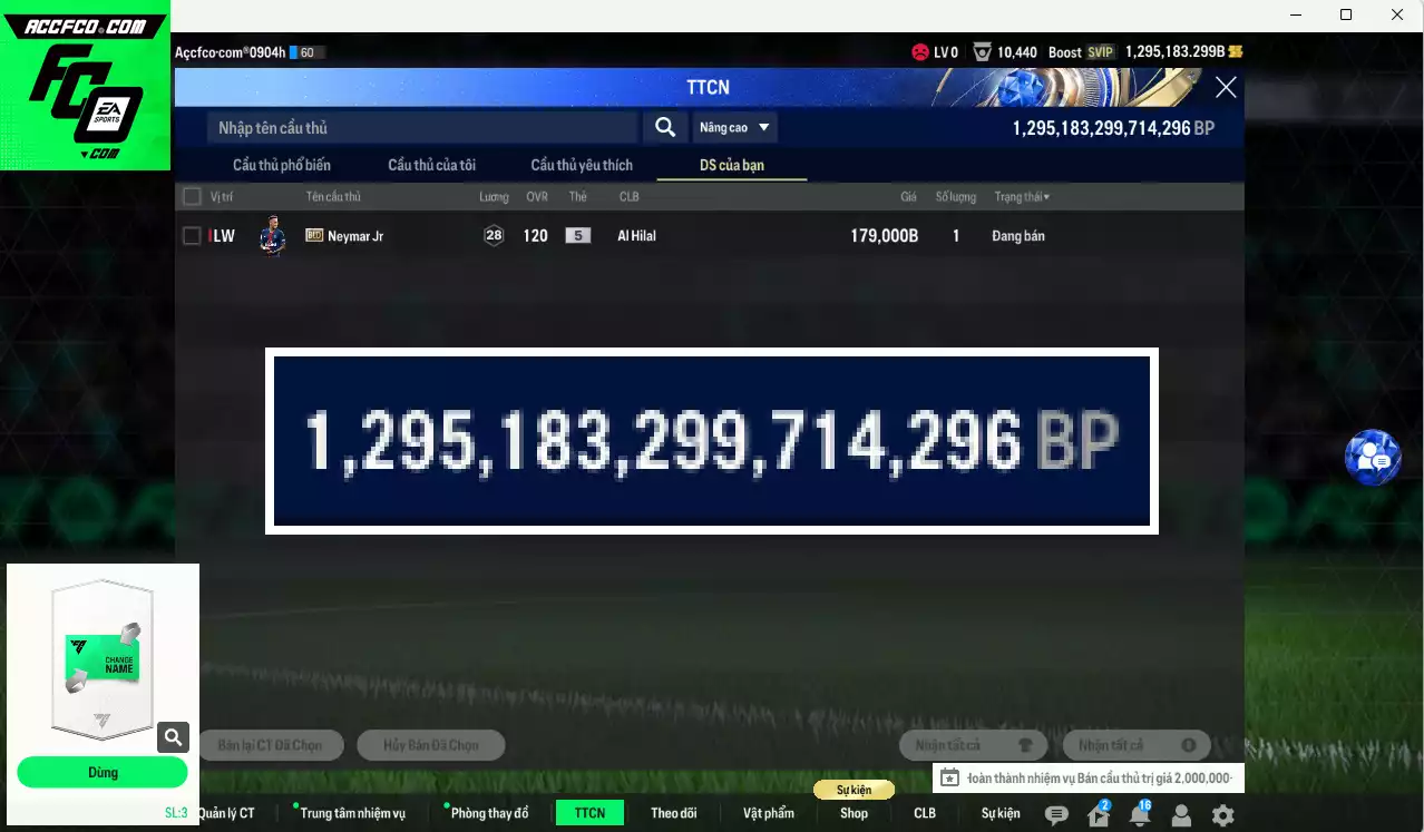 ACC 1295183b trắng, có thẻ đổi tên, full miniface