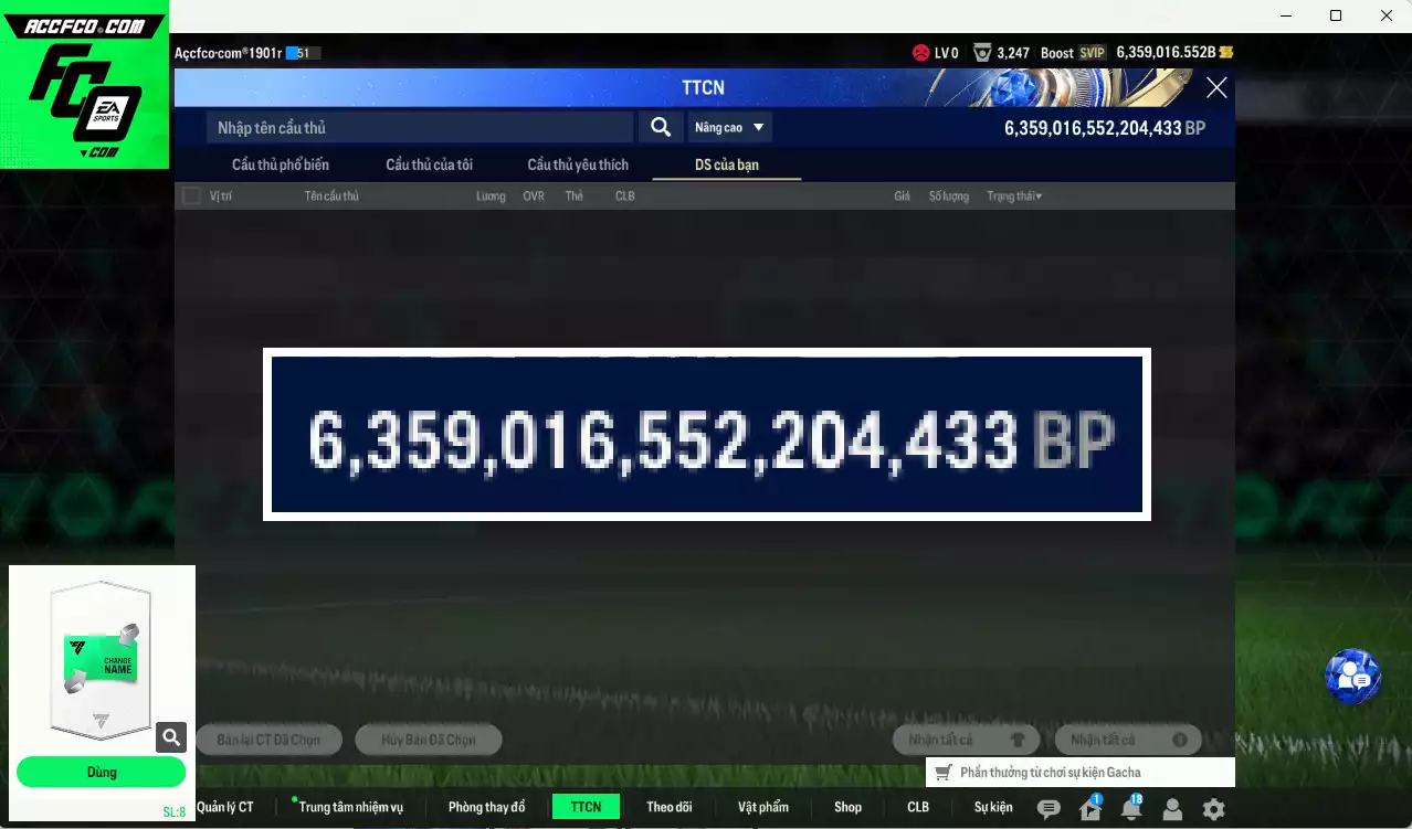 ACC 6359016b trắng, có thẻ đổi tên