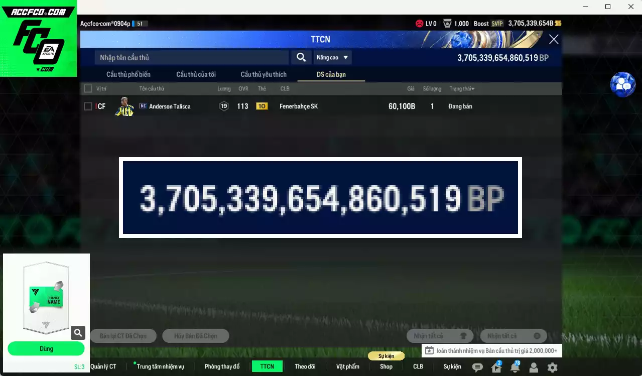 ACC 3705339b trắng, có thẻ đổi tên