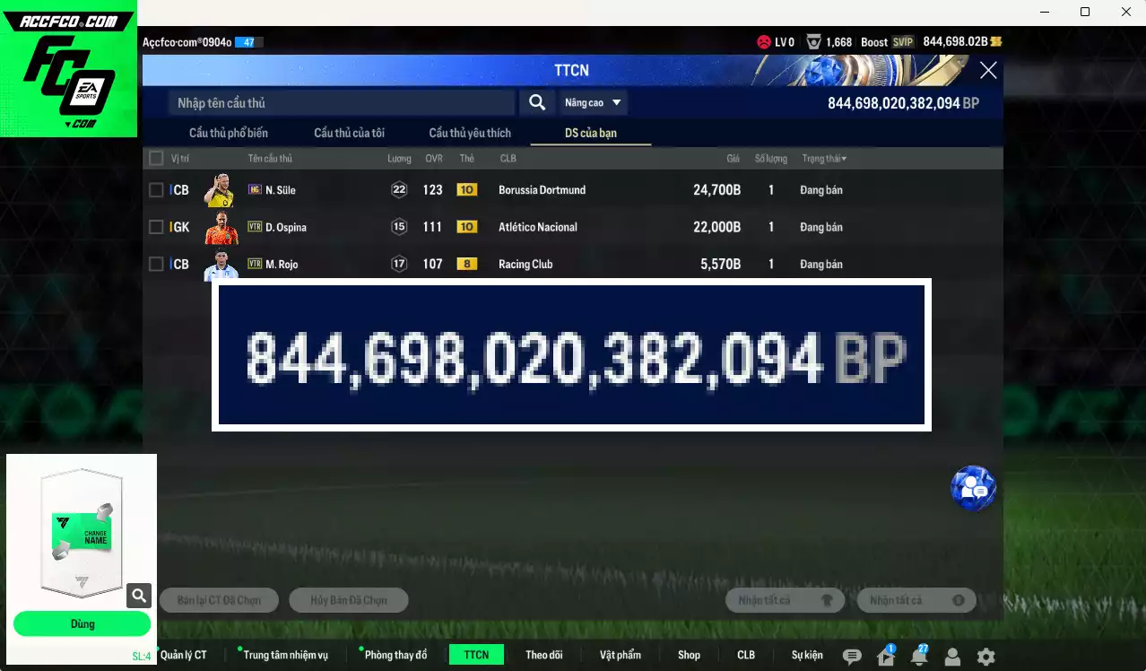 ACC 844698b trắng, có thẻ đổi tên