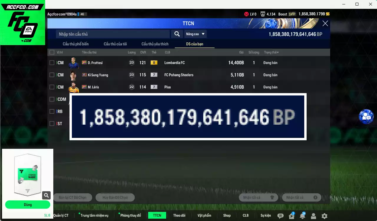 ACC 1858380b trắng, có thẻ đổi tên