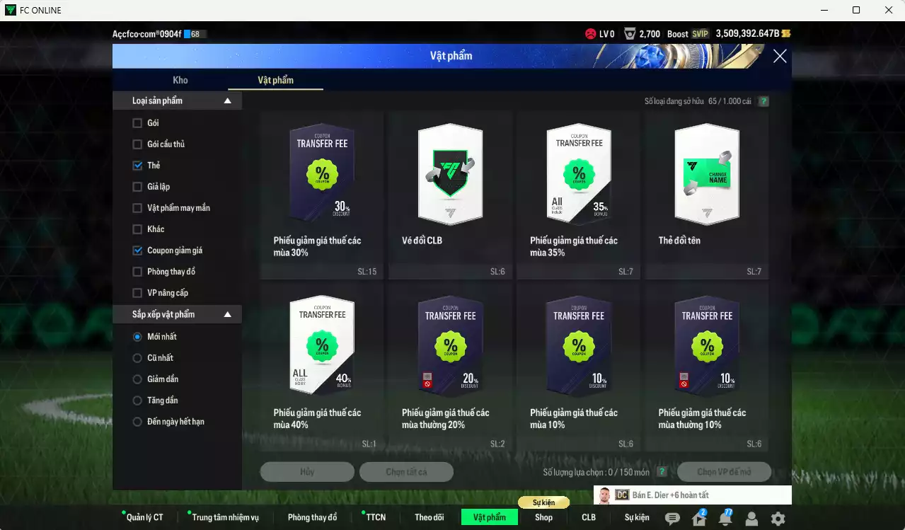 Ảnh [Tặng 200 FC+MC] ACC 3509392b trắng, có thẻ đổi tên, còn CP GIẢM THUẾ