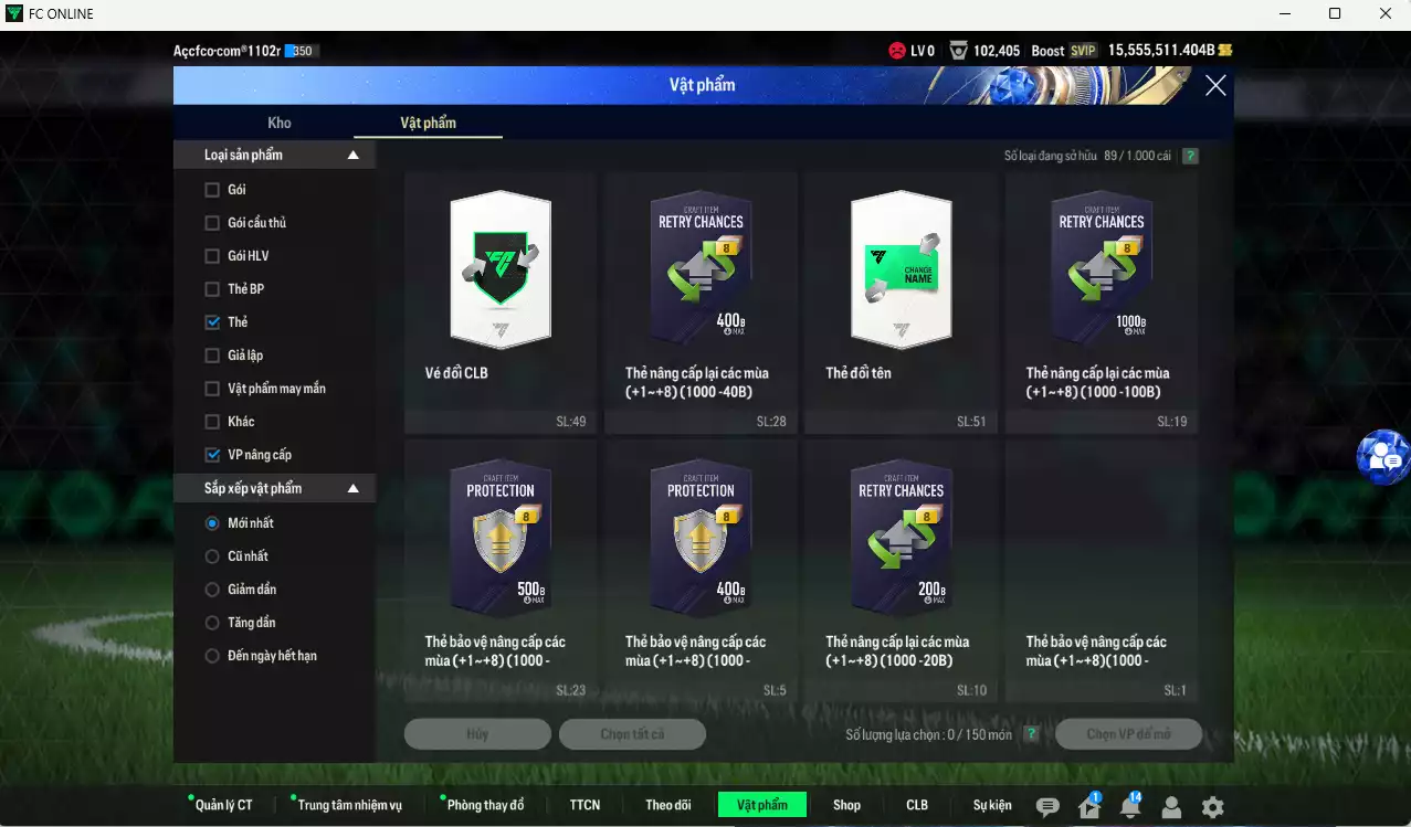 Ảnh ACC 15.555.511b trắng, có thẻ đổi tên. HLV Xịn, gần full đào tạo chiến thuật, dư 390k TC