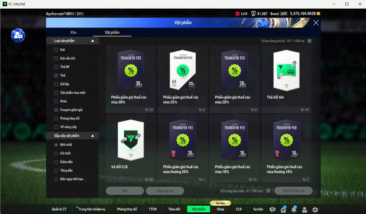 Ảnh ACC 5375104b trắng, có thẻ đổi tên, full miniface, còn nhiều CP GIẢM THUẾ. HLV Xịn, dư 130k TC