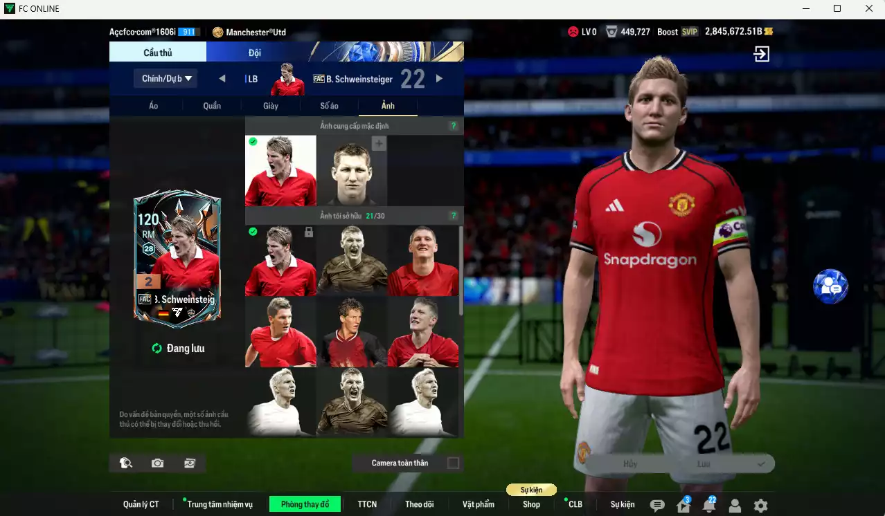 Ảnh ACC 2845672b trắng, có thẻ đổi tên, full miniface, còn nhiều CP GIẢM THUẾ. Đã full đào tạo chiến thuật, dư 180k TC