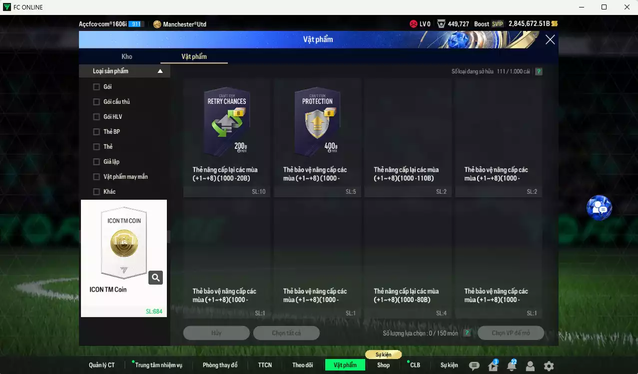 Ảnh ACC 2845672b trắng, có thẻ đổi tên, full miniface, còn nhiều CP GIẢM THUẾ. Đã full đào tạo chiến thuật, dư 180k TC
