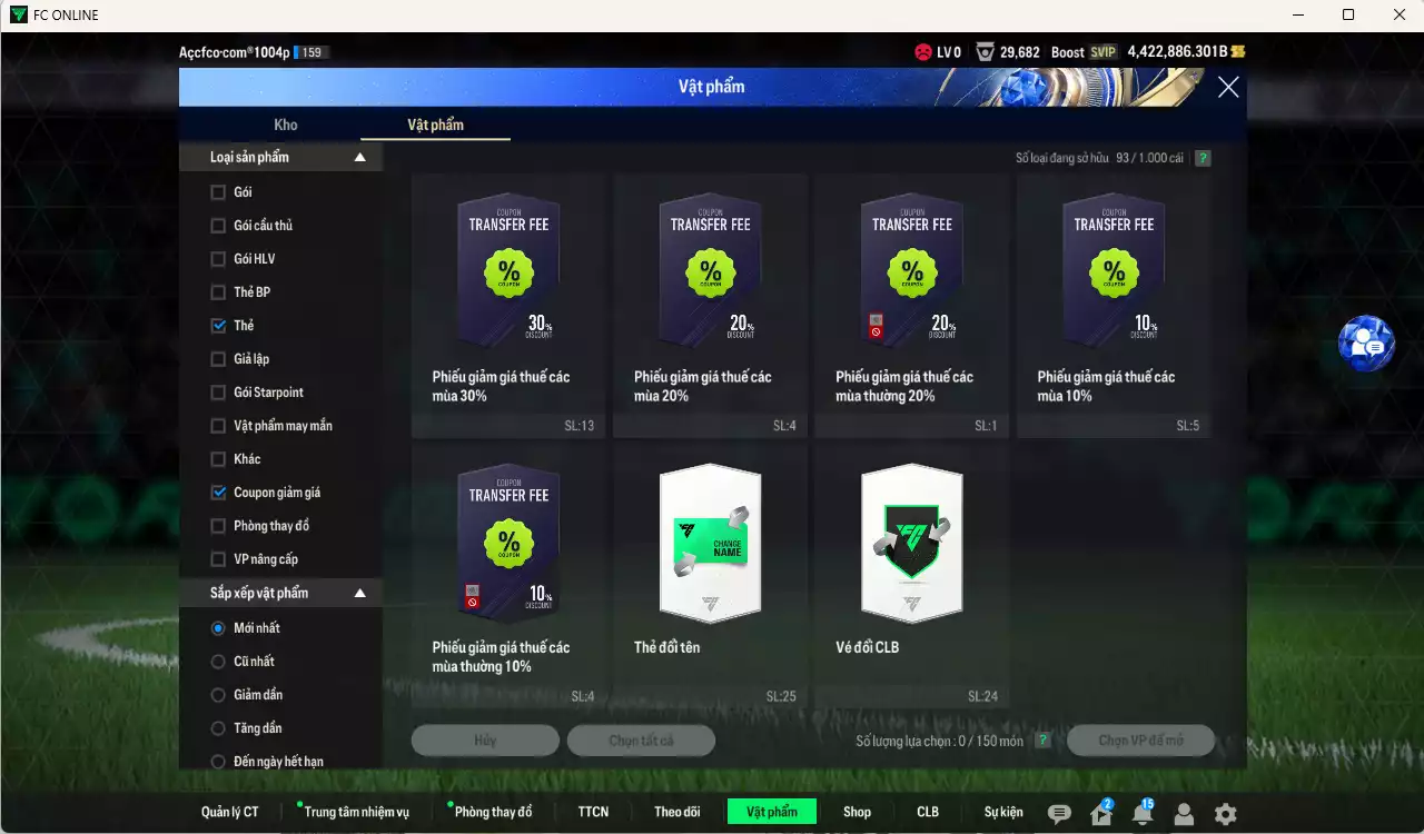 Ảnh ACC 4422886b trắng, có thẻ đổi tên, full miniface, còn CP GIẢM THUẾ. HLV Xịn, dư 220k TC