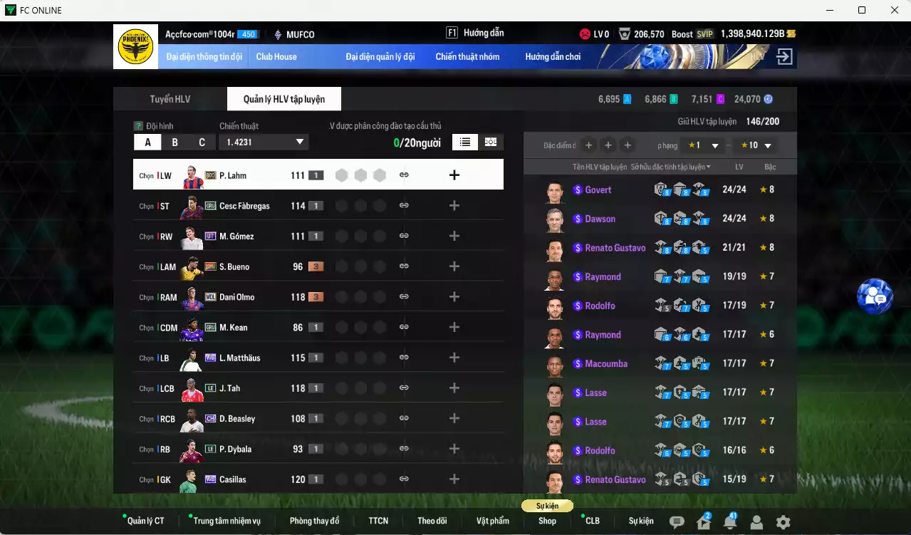 Ảnh ACC 1398940b trắng, có thẻ đổi tên, full miniface. HLV Xịn, đã full đào tạo chiến thuật