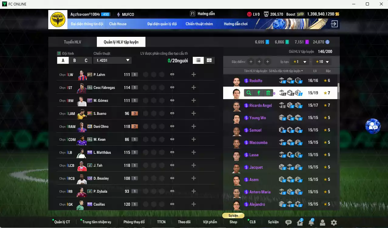 Ảnh ACC 1398940b trắng, có thẻ đổi tên, full miniface. HLV Xịn, đã full đào tạo chiến thuật