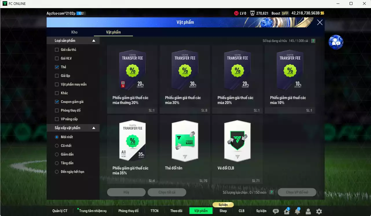 Ảnh ]TOP TỶ PHÚ BP] ACC 42.218.730b trắng, full miniface, có thẻ đổi tên, còn CP GIẢM THUẾ. HLV Xịn, đã full đào tạo chiến thuật, dư 510k TC