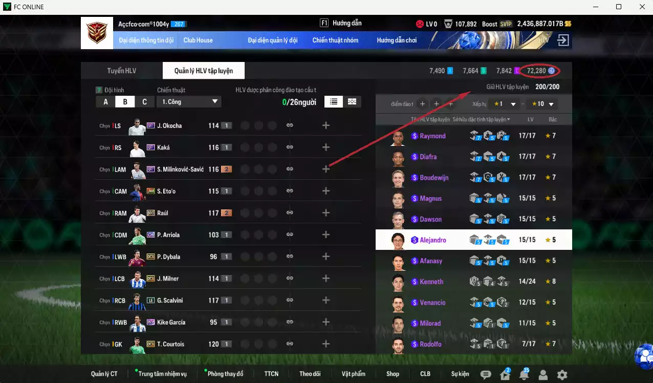 Ảnh ACC 2436887b trắng, có thẻ đổi tên, còn rất nhiều CP GIẢM THUẾ vs Coin TM. HLV Xịn, gần full đào tạo chiến thuật, dư 280k TC