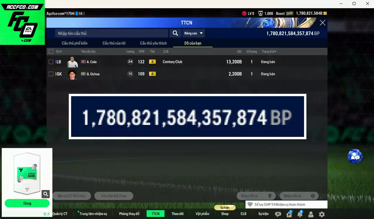 ACC 1780821b trắng, có thẻ đổi tên