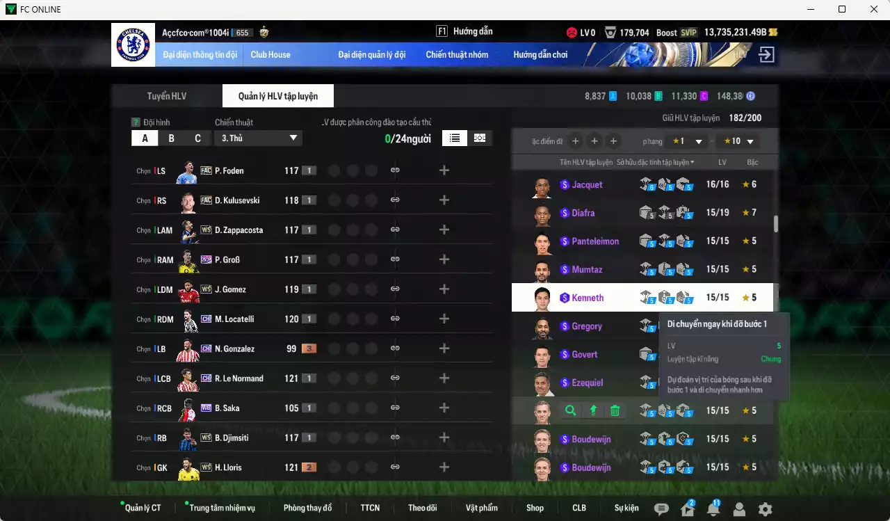 Ảnh [Tặng 2200 FC+MC] ACC 13.735.231b trắng, có thẻ đổi tên, full miniface, còn CP GIẢM THUẾ. HLV Siêu Xịn, đã full đào tạo chiến thuật, dư 190k TC