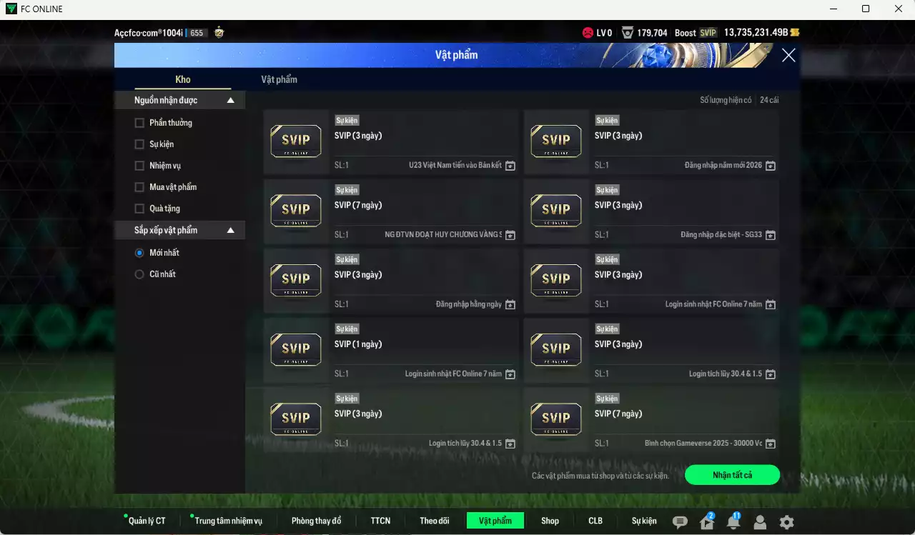 Ảnh [Tặng 2200 FC+MC] ACC 13.735.231b trắng, có thẻ đổi tên, full miniface, còn CP GIẢM THUẾ. HLV Siêu Xịn, đã full đào tạo chiến thuật, dư 190k TC