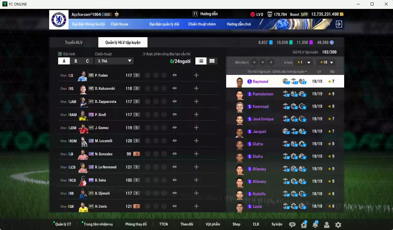 Ảnh [Tặng 2200 FC+MC] ACC 13.735.231b trắng, có thẻ đổi tên, full miniface, còn CP GIẢM THUẾ. HLV Siêu Xịn, đã full đào tạo chiến thuật, dư 190k TC