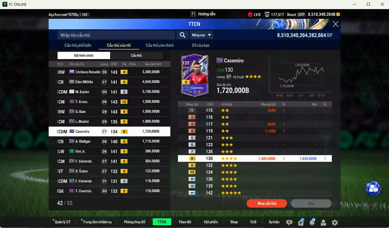 Ảnh [Dư nhiều BP] Real Madrid 23.241.000b dư 8tr5b có CR7 WB+8, Militao FAC, Kroos CC+10, Bale CU, Modric CU, Casemiro CU, Rudiger CU, Essien ITM+6, Vini FC+9, Valverde CU, Suker CU... HLV Xịn, còn nhiều CP GIẢM THUẾ