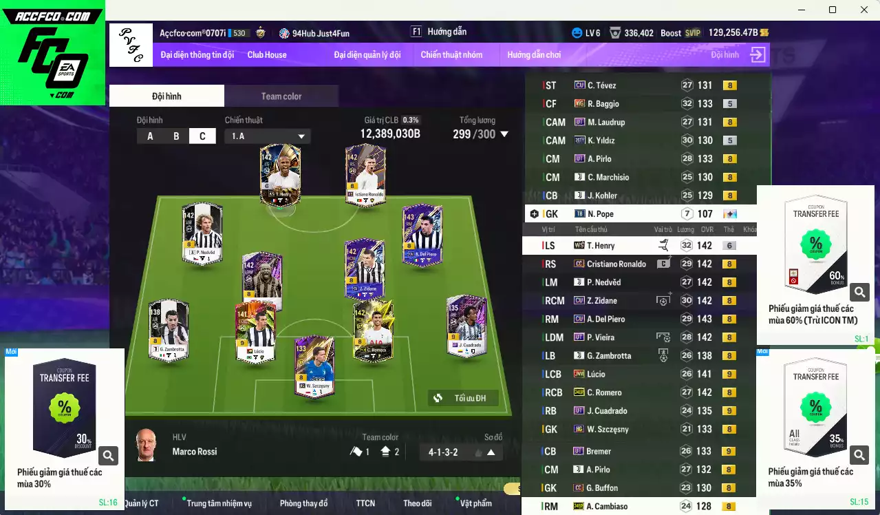 Juventus 12.389.030b có Zidane CU, Henry WS+6, CR7 CC, Nedved JVA, Baggio WG, Del Piero CU... Full miniface, còn nhiều CP GIẢM THUẾ. HLV Xịn
