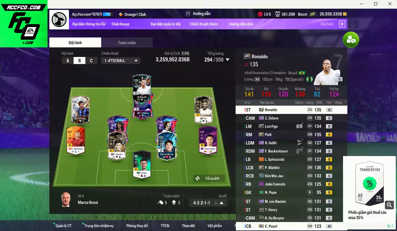 Quốc Dân 3.259.950b có Gullit CH+6, Figo No.7+6, Henry WS, Pelé DC, Zidane CH, K. De Bruyne WS, Basten CH... Full miniface. HLV Xịn