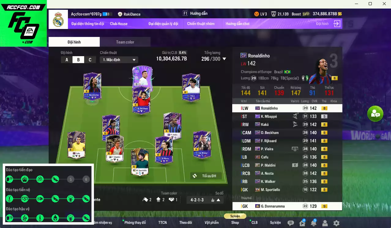 AC Milan 10.304.620b có Kaká CU, Beckham CU, Ronaldinho CU, Rijkaard CU, Nesta CU... Còn CP GIẢM THUẾ, gần full đào tạo chiến thuật